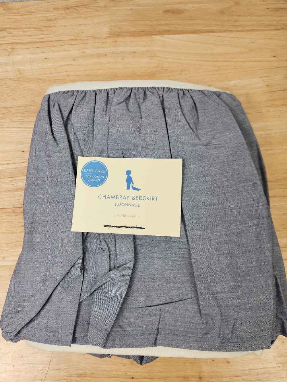 Pottery Barn Kids Blue Chambray Crib Bed Skirt Blue 28"x52" 100% Cotton NOS